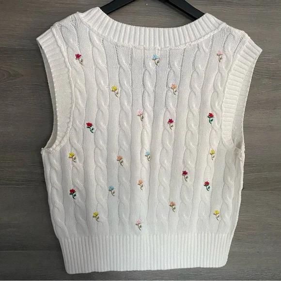 Free People Floral Embroidered Cable Vest - Picture 4 of 5